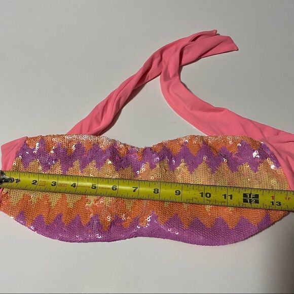 Victoria’s Secret pink chevron Sequin Bikini Bandeau strapless bra top -L - Picture 3 of 8